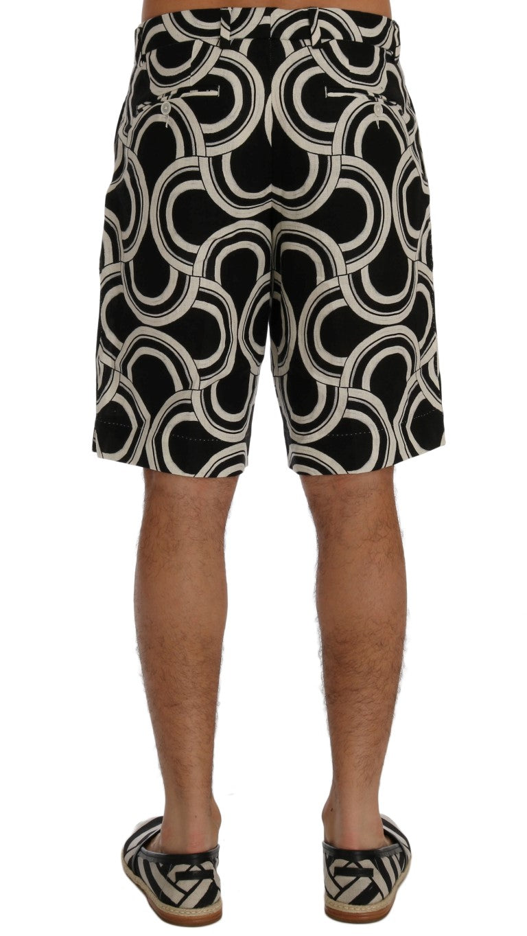 Dolce & Gabbana Black White Pattern Linen Shorts