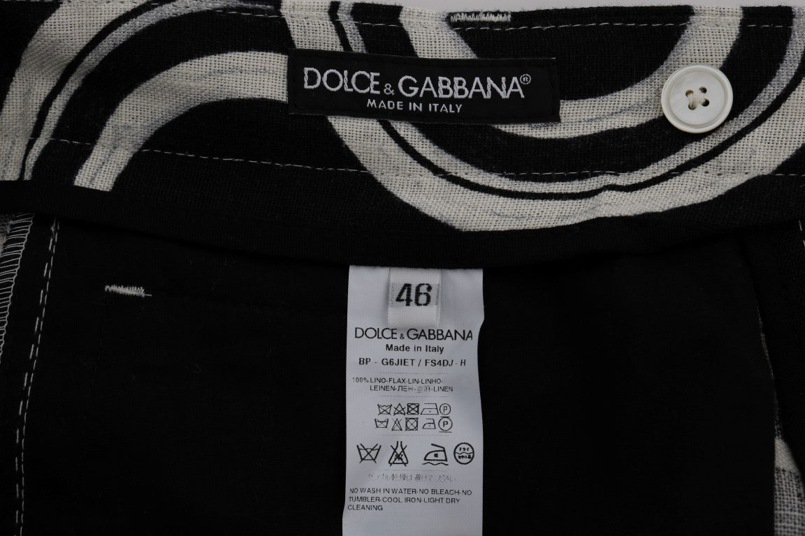 Dolce & Gabbana Black White Pattern Linen Shorts