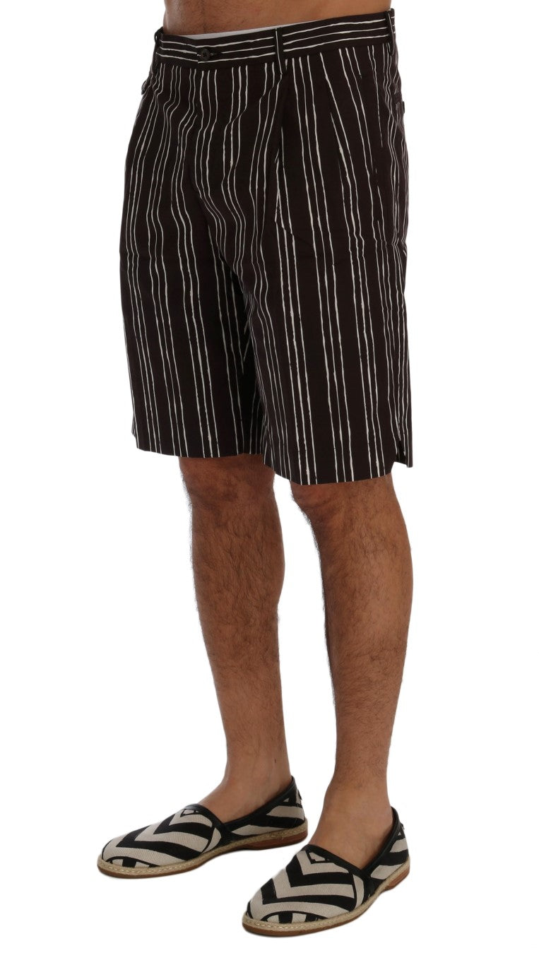 Dolce & Gabbana Bordeaux White Striped Hemp Casual Shorts