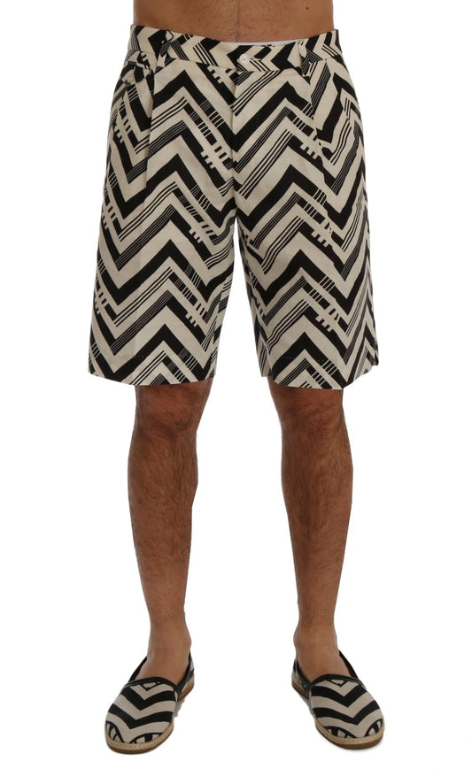 Dolce & Gabbana White Black Striped Cotton Linen Shorts