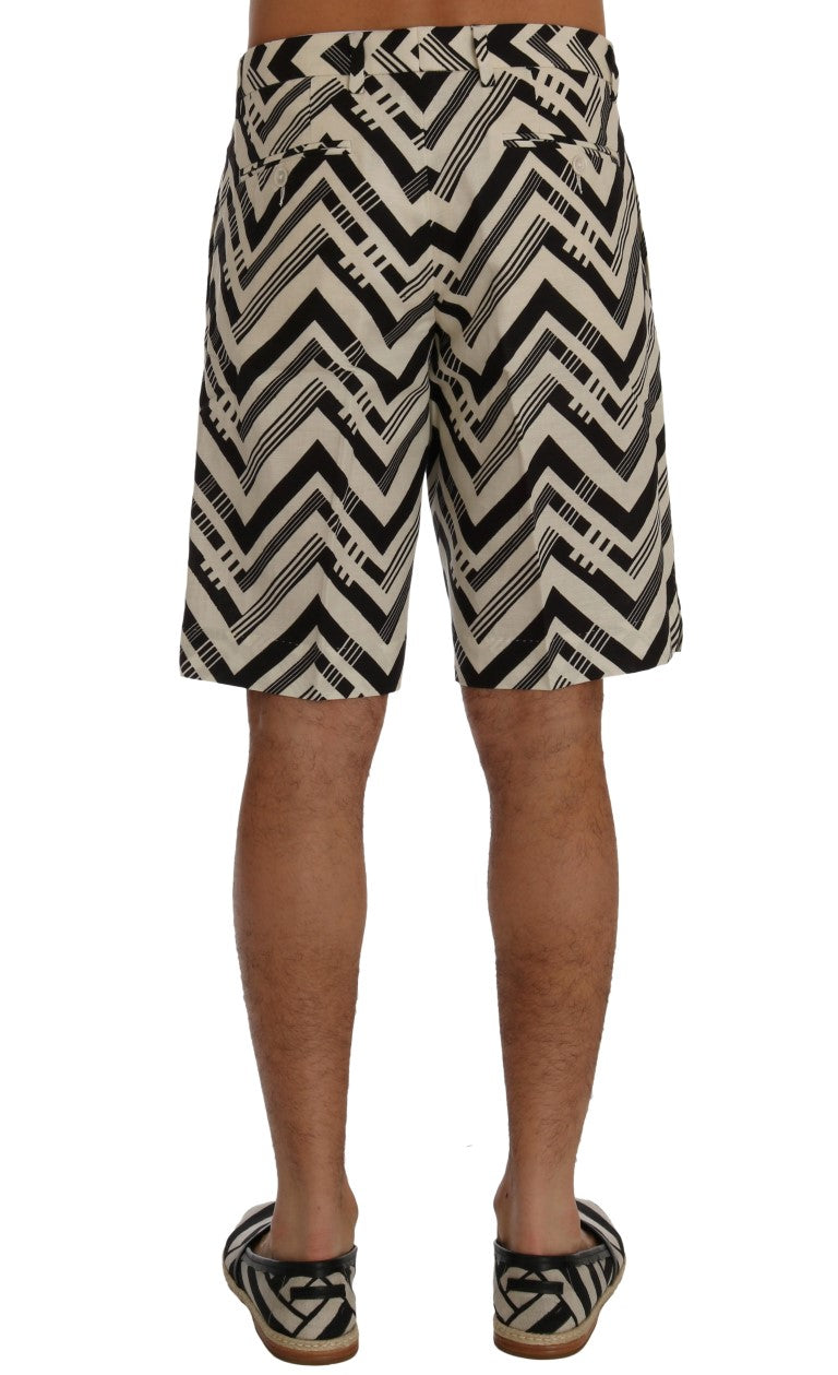 Dolce & Gabbana White Black Striped Cotton Linen Shorts