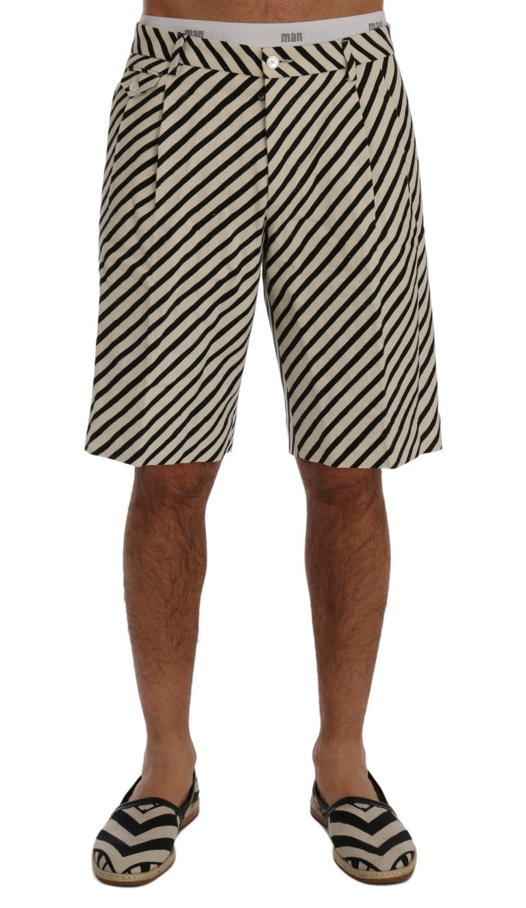 Dolce & Gabbana White Black Striped Hemp Casual Shorts