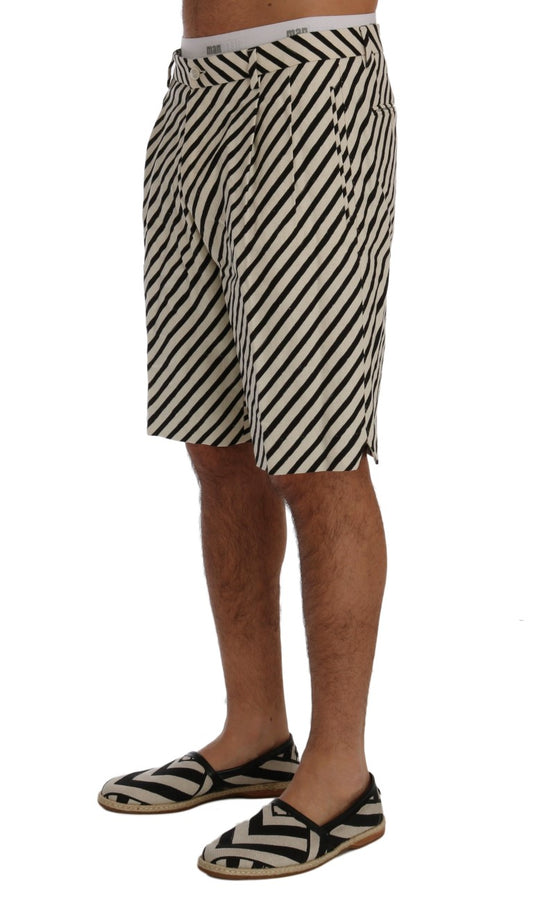 Dolce & Gabbana White Black Striped Hemp Casual Shorts