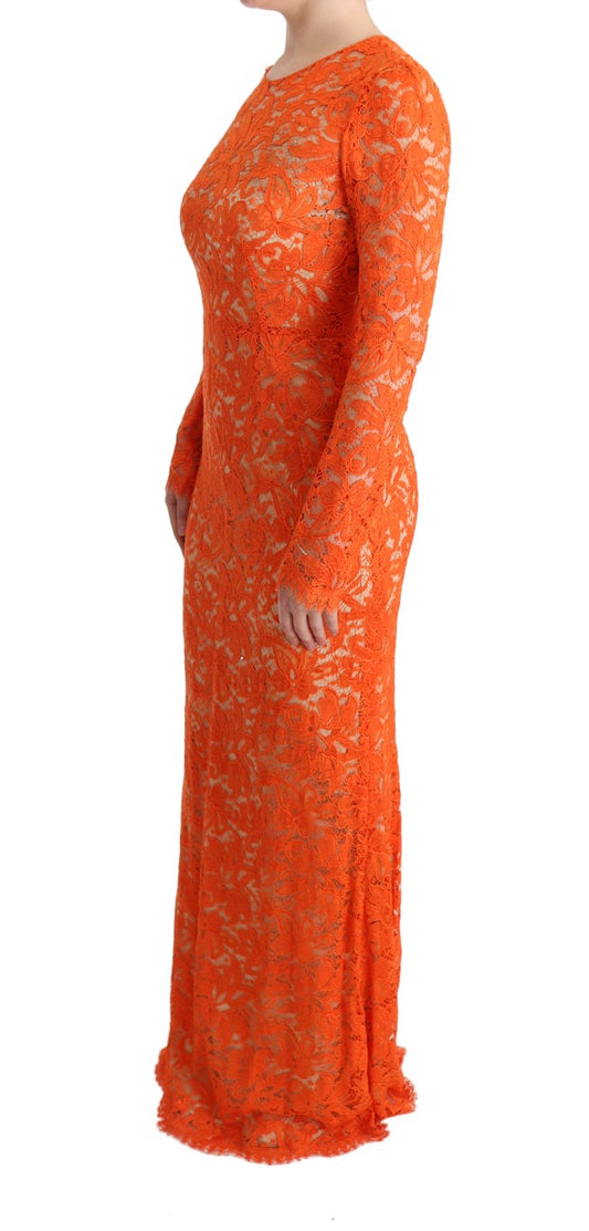 Dolce & Gabbana Orange Floral Ricamo Sheath Long Dress