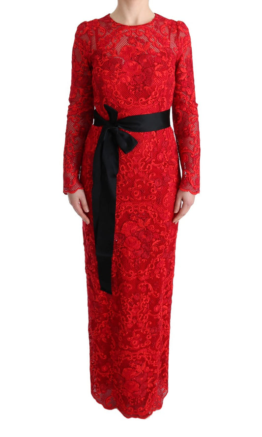 Dolce & Gabbana Red Floral Lace Ricamo Sheath Dress