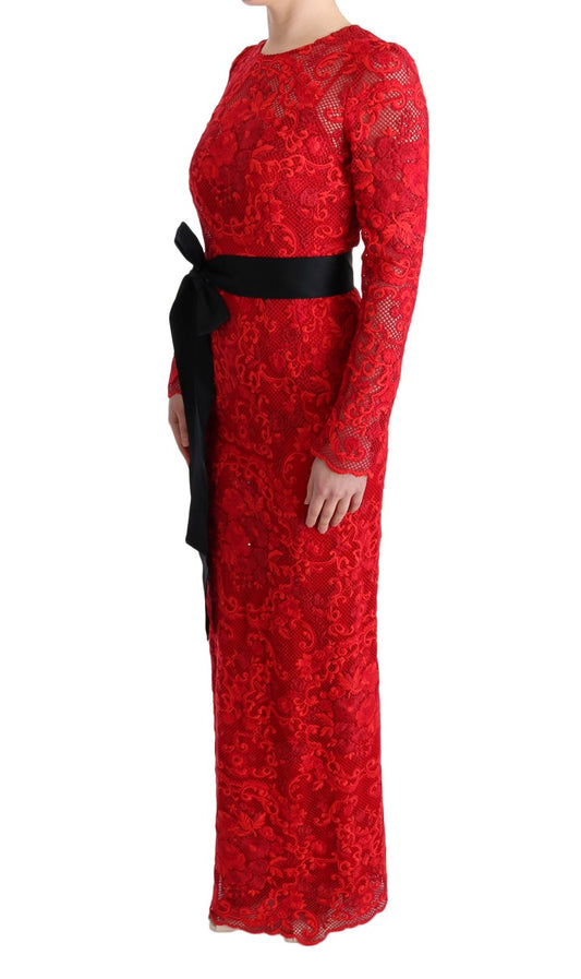 Dolce & Gabbana Red Floral Lace Ricamo Sheath Dress