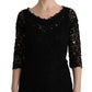 Dolce & Gabbana Black Floral Lace Ricamo Long Dress