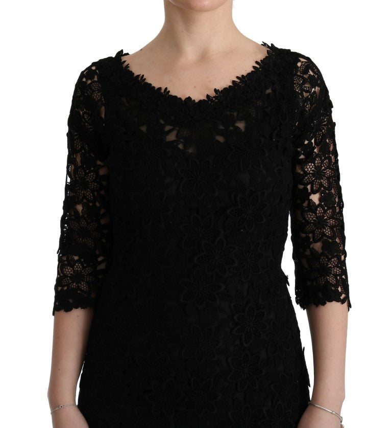 Dolce & Gabbana Black Floral Lace Ricamo Long Dress