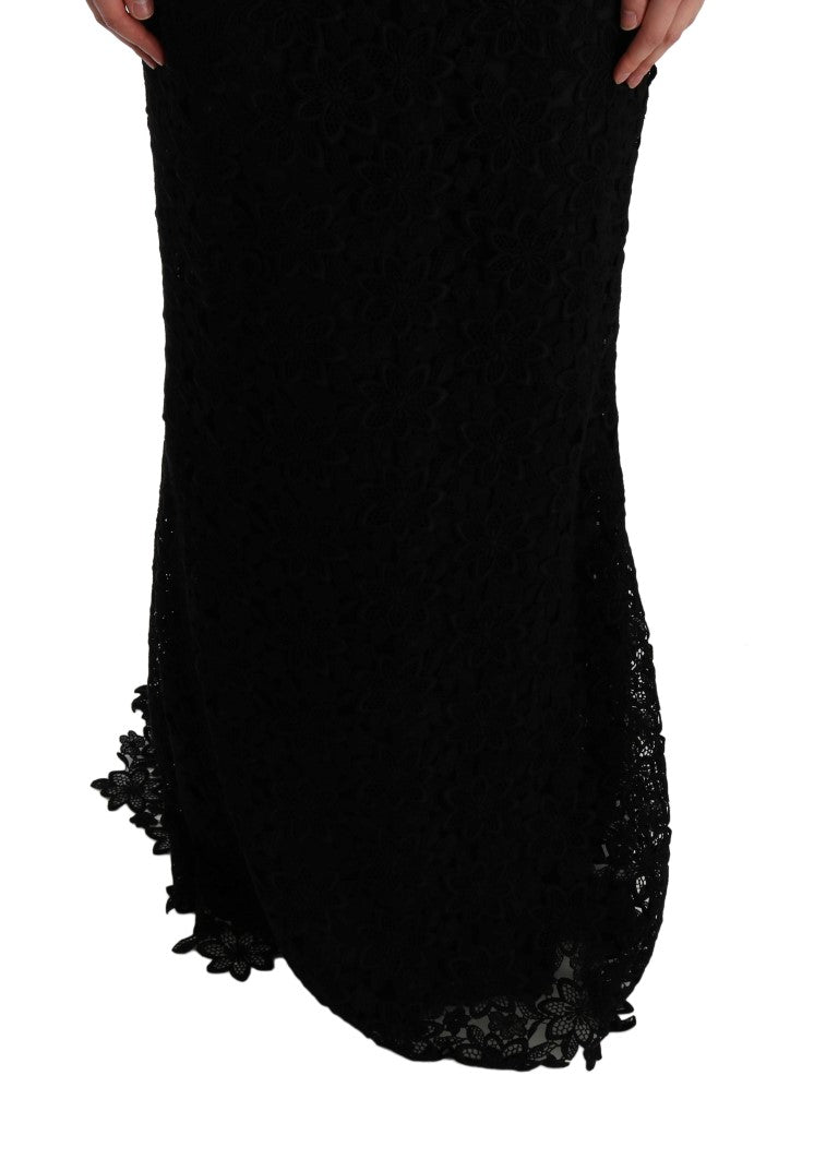 Dolce & Gabbana Black Floral Lace Ricamo Long Dress