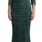 Dolce & Gabbana Green Floral Lace Crystal Ricamo Sheath Dress