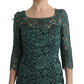 Dolce & Gabbana Green Floral Lace Crystal Ricamo Sheath Dress