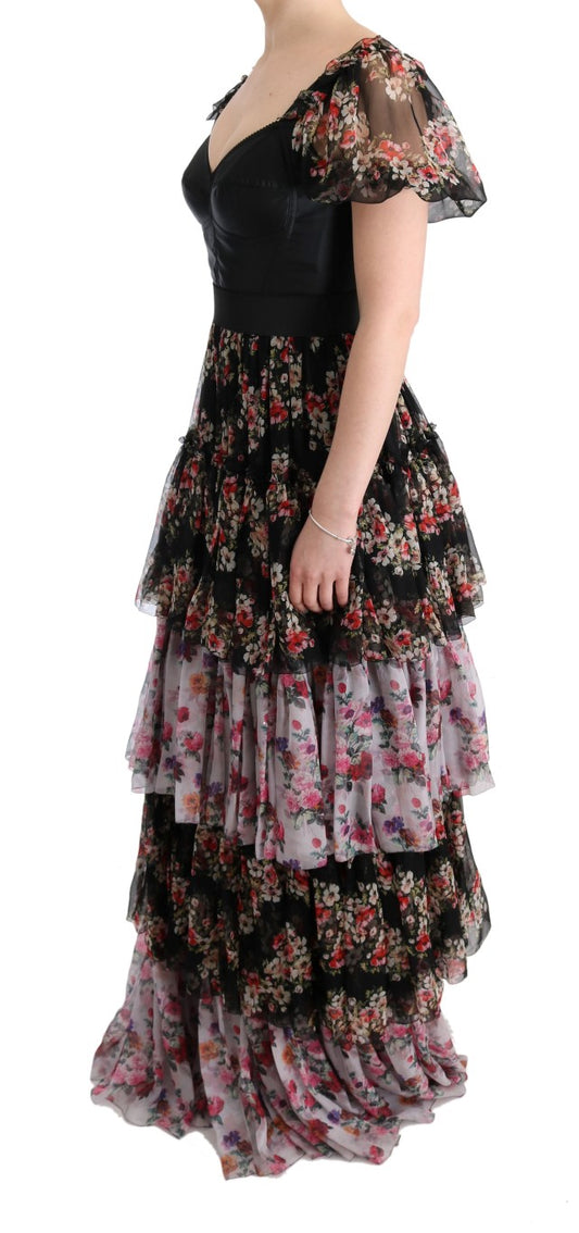 Dolce & Gabbana Multicolor Silk Stretch Floral Shift Long Dress