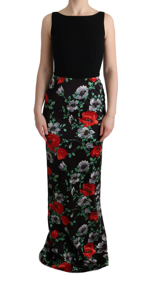 Dolce & Gabbana Multicolor Floral Print Stretch Sheath Long Dress