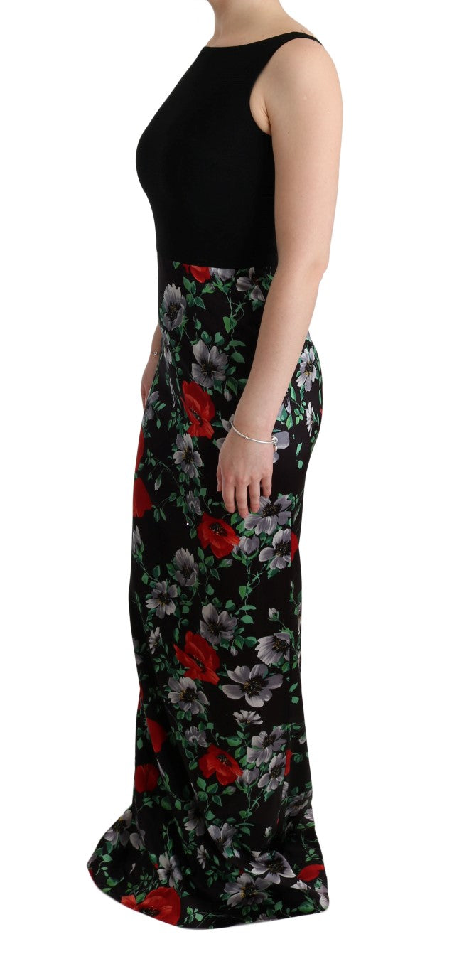 Dolce & Gabbana Multicolor Floral Print Stretch Sheath Long Dress