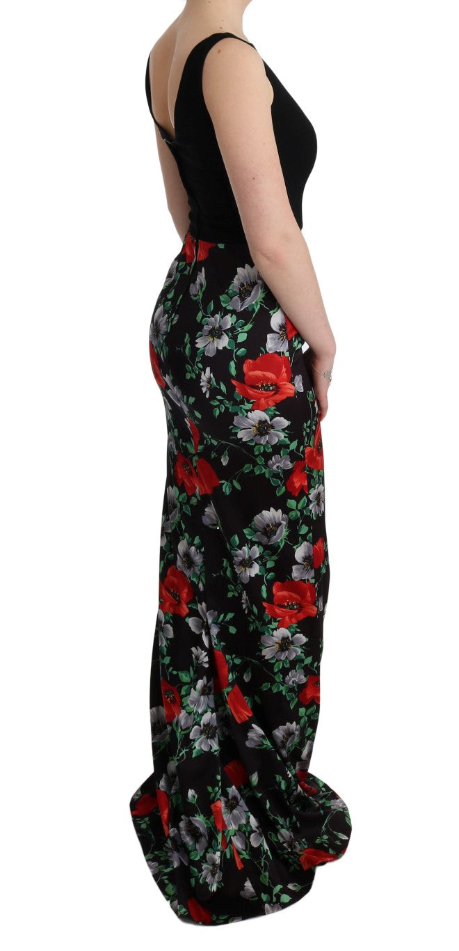 Dolce & Gabbana Multicolor Floral Print Stretch Sheath Long Dress