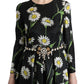 Dolce & Gabbana Black Multicolor Silk Sunflower Print Maxi Dress