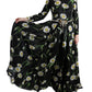 Dolce & Gabbana Black Multicolor Silk Sunflower Print Maxi Dress