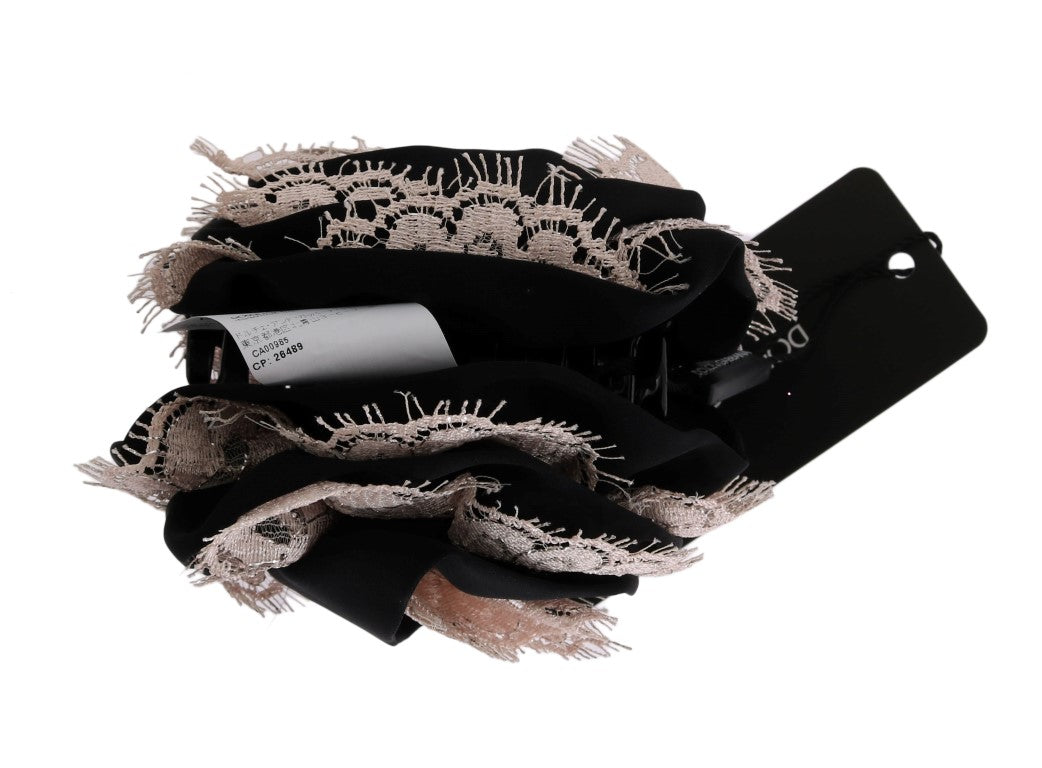 Dolce & Gabbana Black Silk Pink Floral Lace Hair Claw