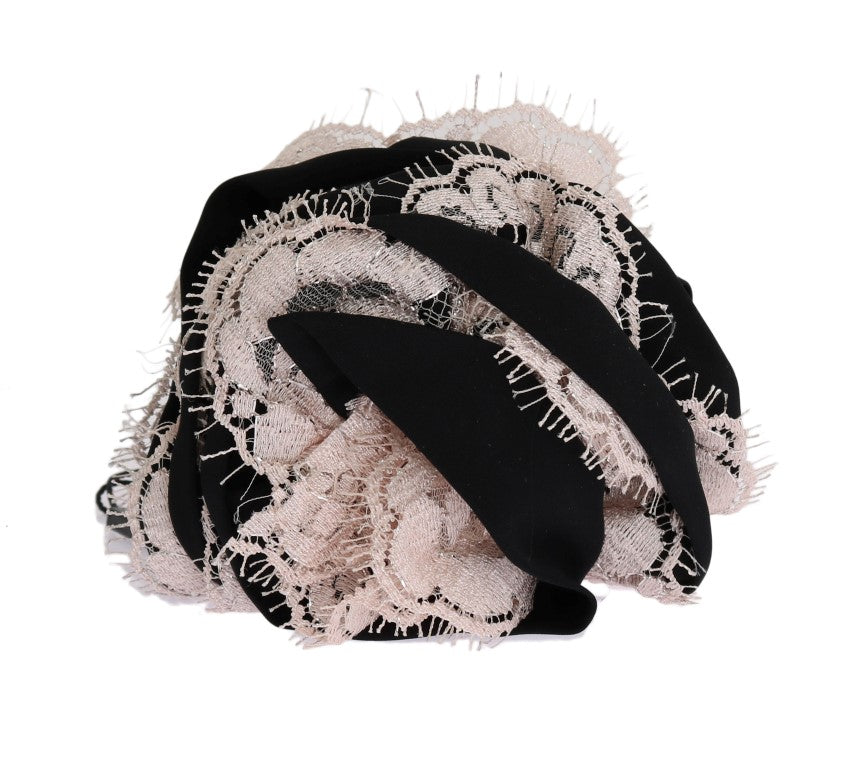 Dolce & Gabbana Black Silk Pink Floral Lace Hair Claw