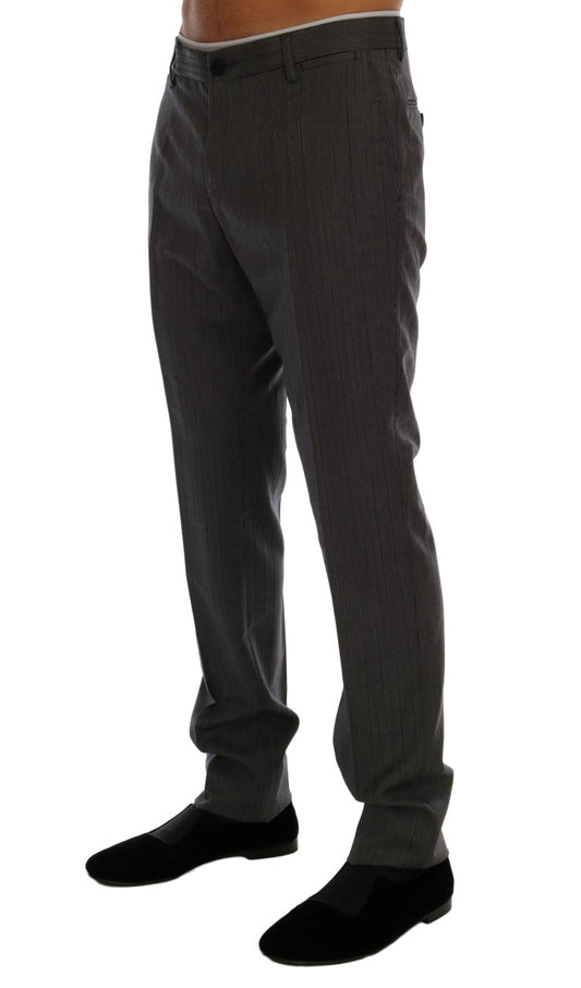 Dolce & Gabbana Gray Wool Striped Formal Pants