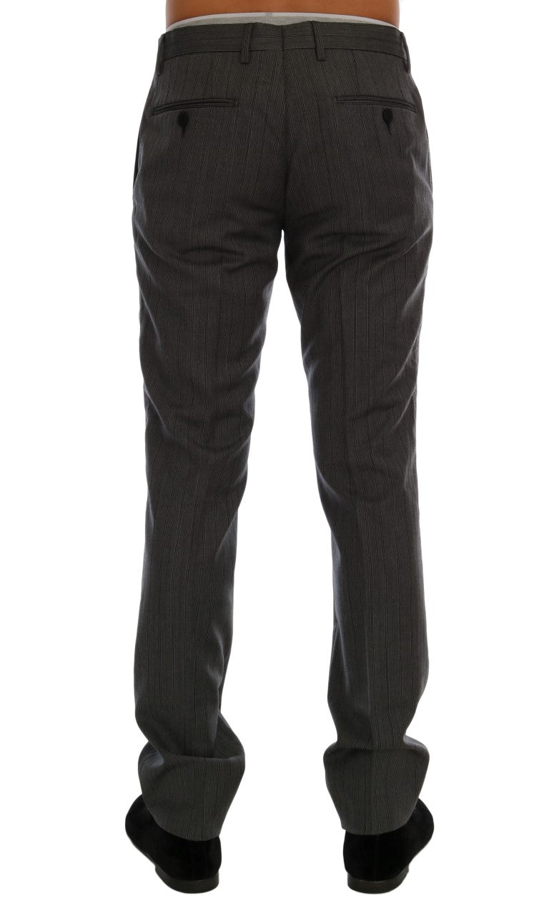 Dolce & Gabbana Gray Wool Striped Formal Pants