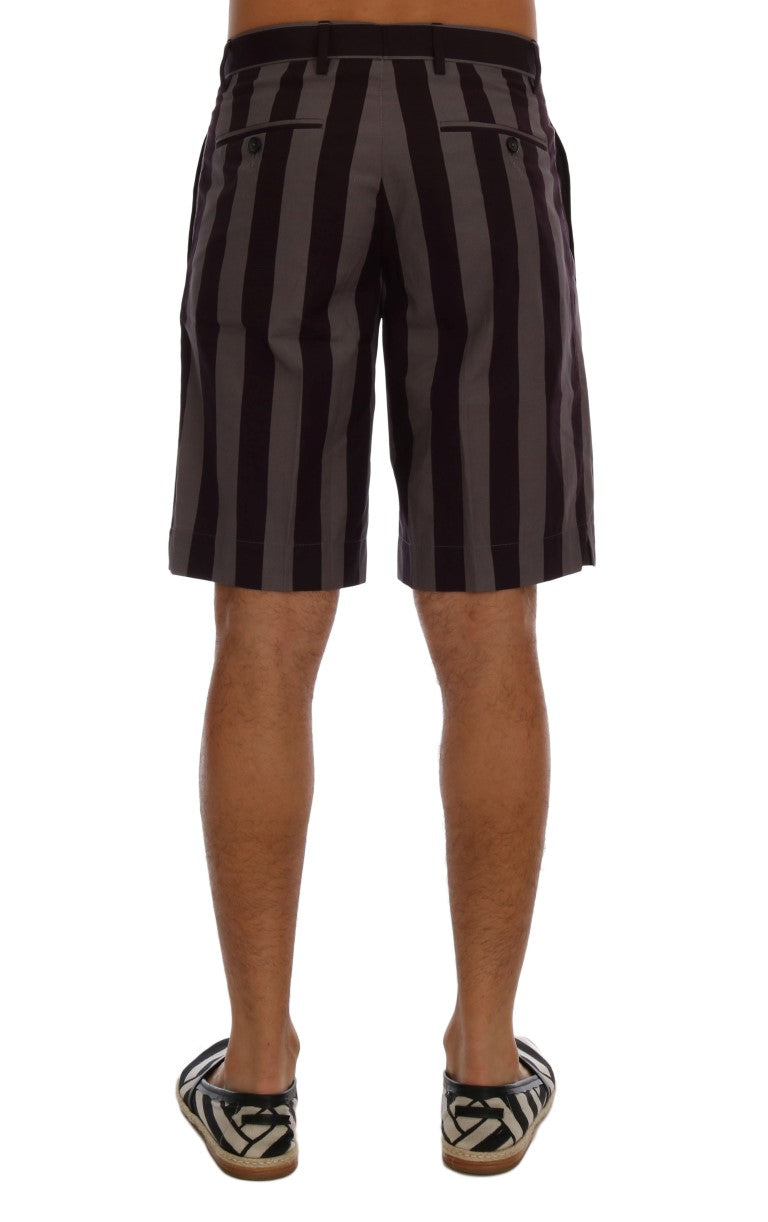 Dolce & Gabbana Gray Purple Striped Cotton Shorts