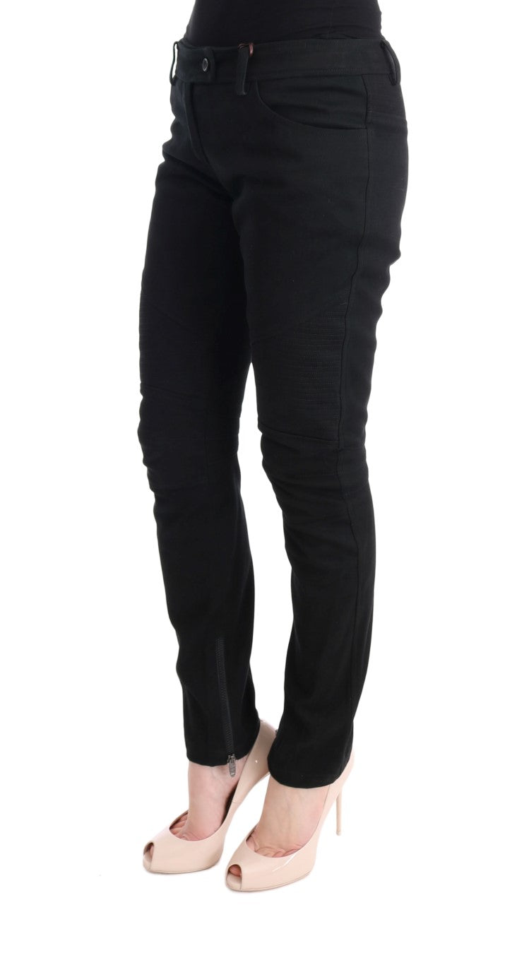 Ermanno Scervino Black Cotton Slim Fit Casual Pants