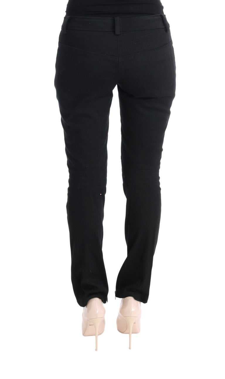 Ermanno Scervino Black Cotton Slim Fit Casual Pants