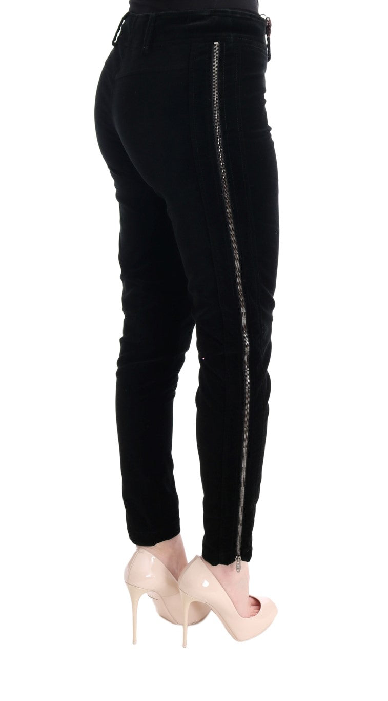 Ermanno Scervino Black Viscose Blend Velvet Cropped Pants