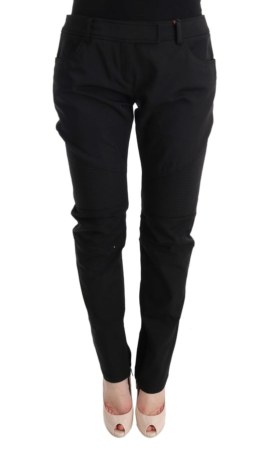 Ermanno Scervino Black Cotton Slim Fit Casual Pants