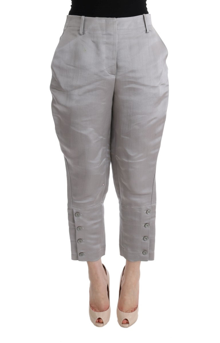 Ermanno Scervino Gray Silk Cropped Casual Pants