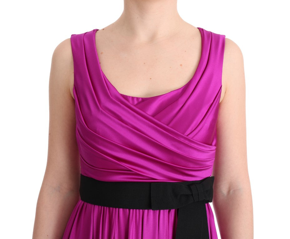 Dolce & Gabbana Pink Silk Black Bow Stretch Shift Dress