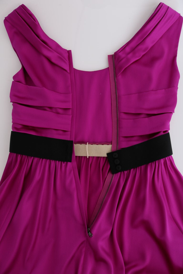 Dolce & Gabbana Pink Silk Black Bow Stretch Shift Dress