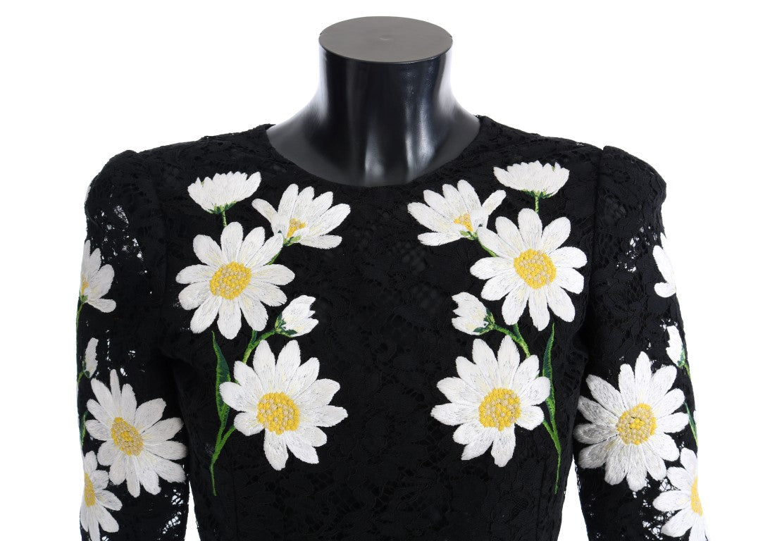 Dolce & Gabbana Black Floral Lace Chamomile Embroidered Dress