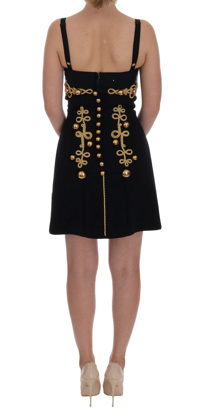 Dolce & Gabbana Black Gold Wool Stretch A-Line Dress