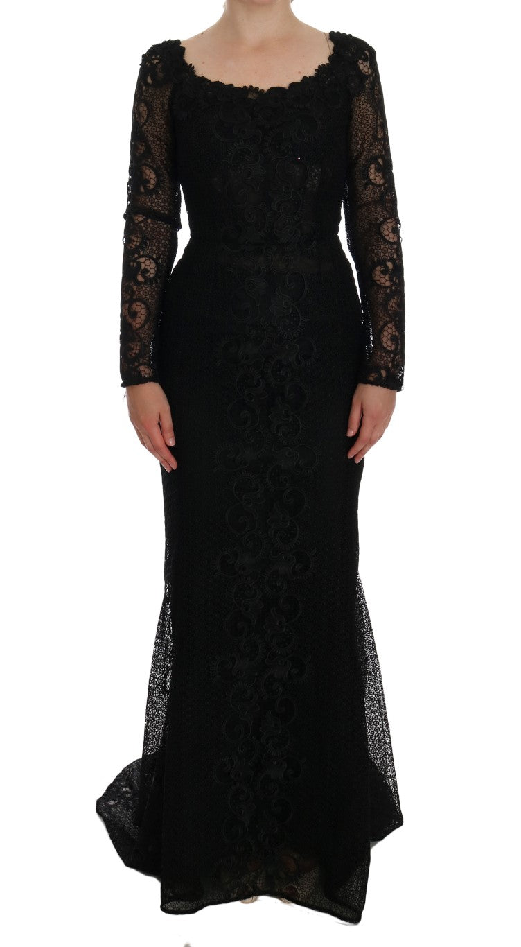 Dolce & Gabbana Black Floral Lace Sheath Maxi Dress