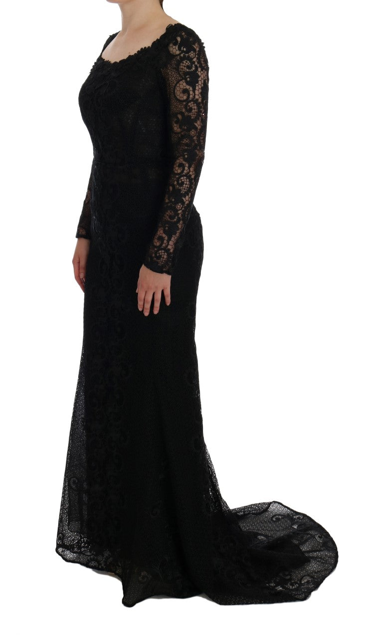 Dolce & Gabbana Black Floral Lace Sheath Maxi Dress