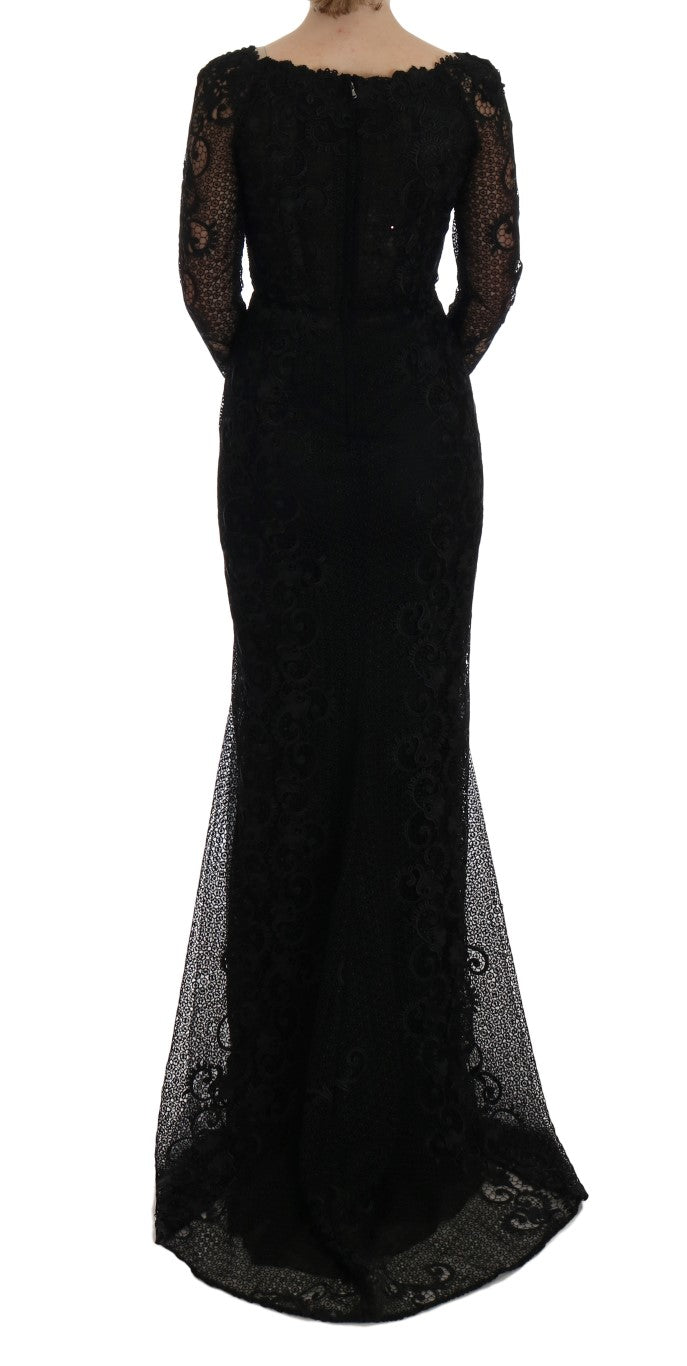 Dolce & Gabbana Black Floral Lace Sheath Maxi Dress