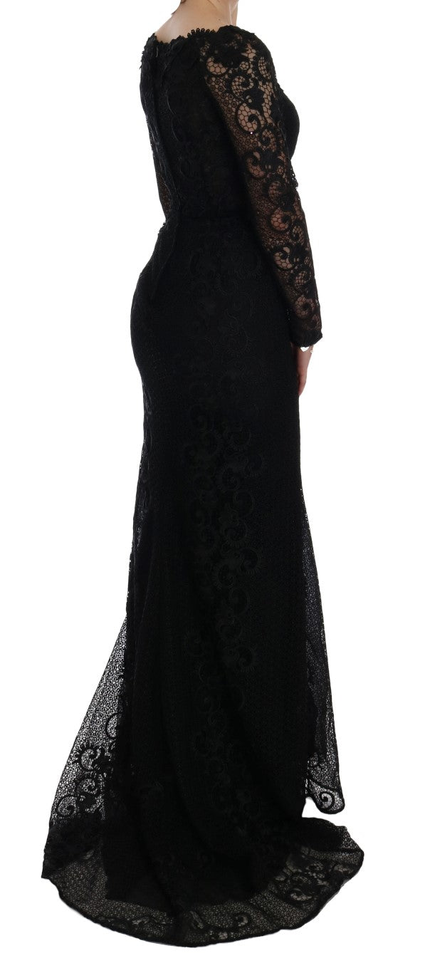 Dolce & Gabbana Black Floral Lace Sheath Maxi Dress