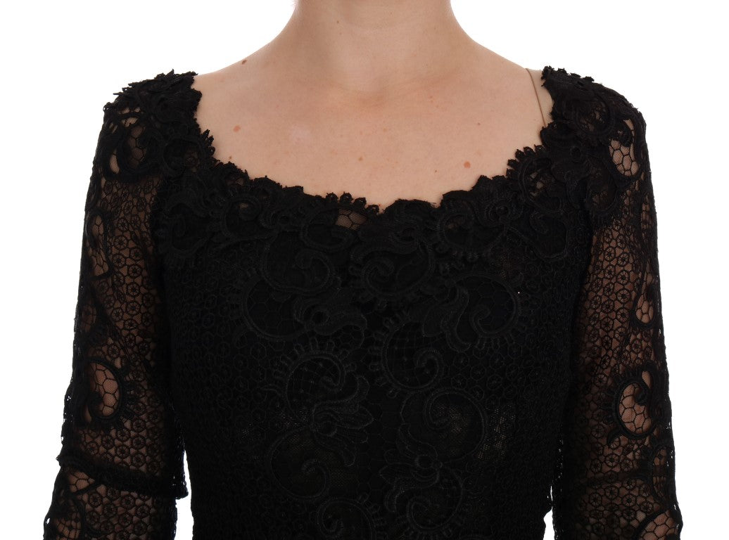 Dolce & Gabbana Black Floral Lace Sheath Maxi Dress