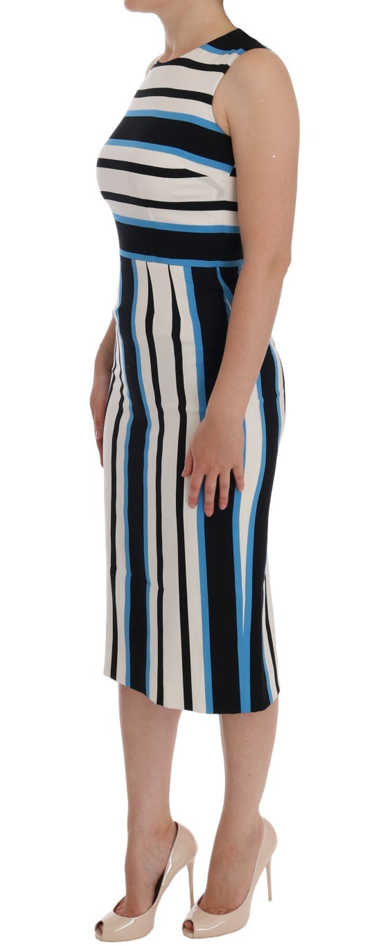 Dolce & Gabbana Blue White Striped Silk Stretch Sheath Dress