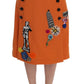 Dolce & Gabbana Orange Wool Crystal Sequin Appliques Skirt