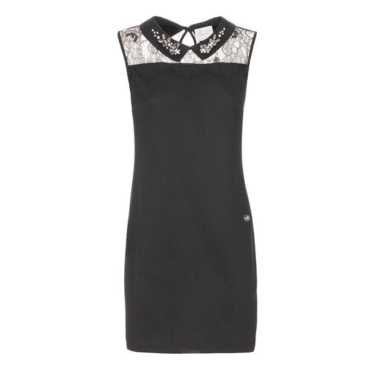 Maison Espin Black Sleeveless Lace Crystal Neckline Dress