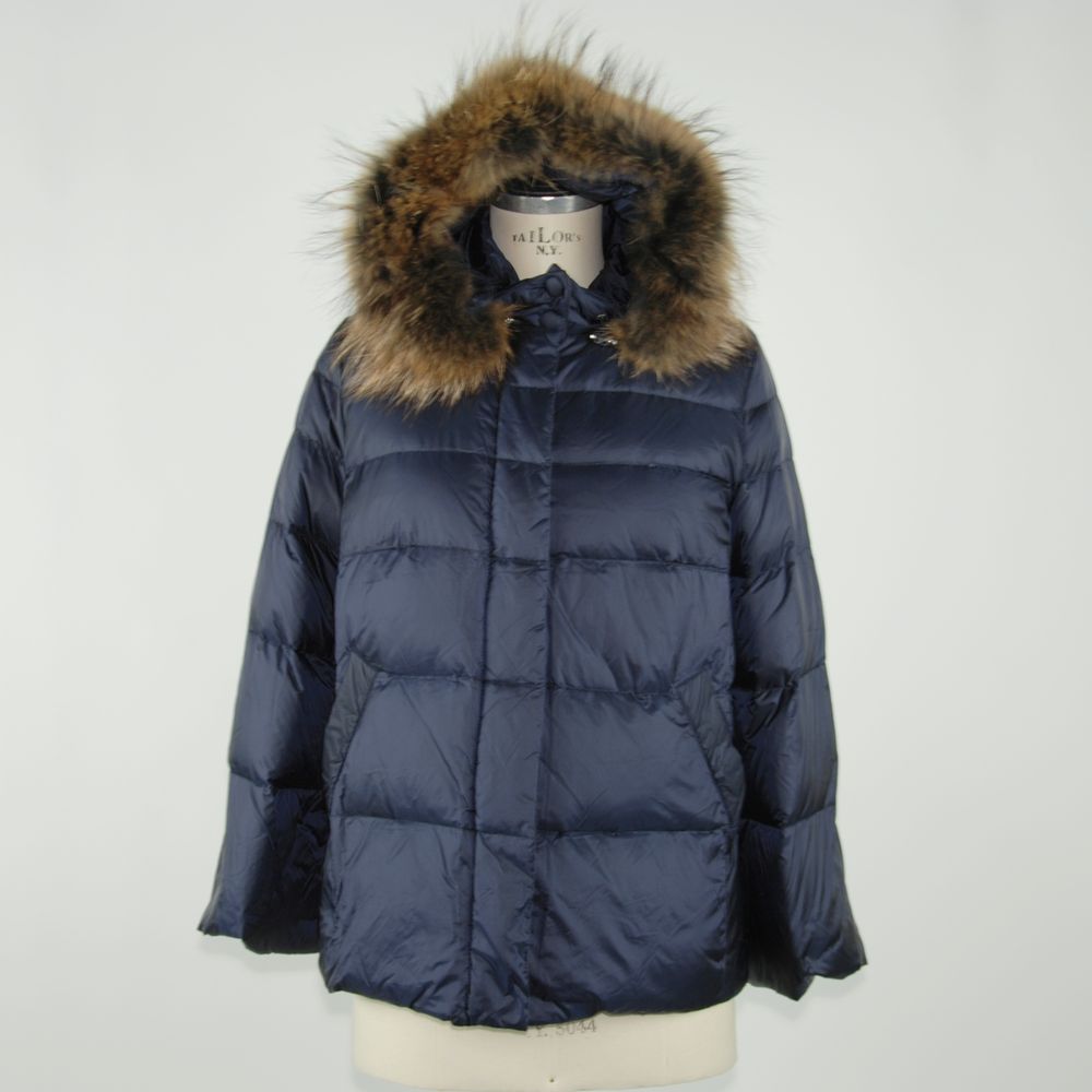 Emilio Romanelli Blue Down Puffer Fur Hooded Jacket