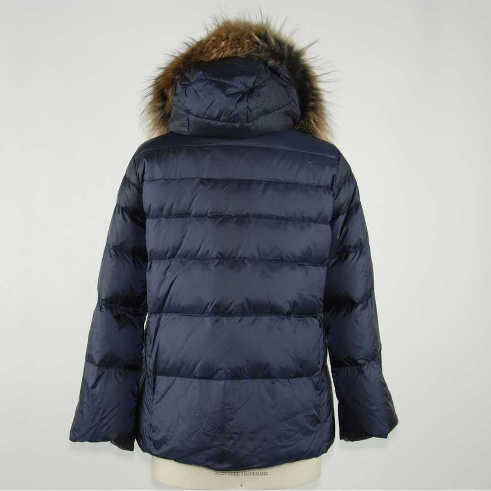 Emilio Romanelli Blue Down Puffer Fur Hooded Jacket