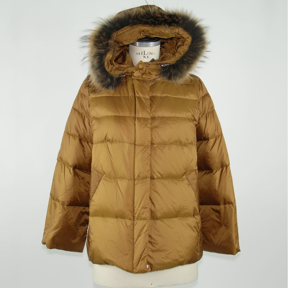 Emilio Romanelli Yellow Down Puffer Fur Hooded Jacket