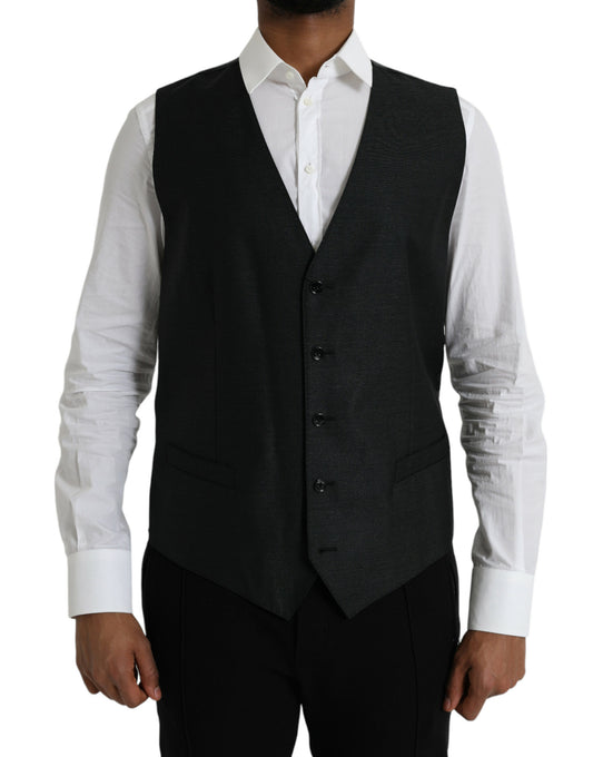 Dolce & Gabbana Black Wool Waistcoat Dress Formal Vest