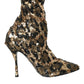 Dolce & Gabbana Gold Leopard Sequins Heels Boots Shoes