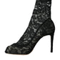 Dolce & Gabbana Black Stretch Taormina Lace Boots Shoes