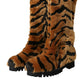 Dolce & Gabbana Brown Tiger Fur Leather Mid Calf Boots Shoes